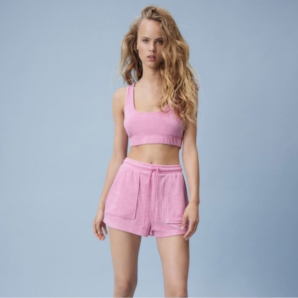 zara terry towelling pink scoop neck sleeveless crop tank top